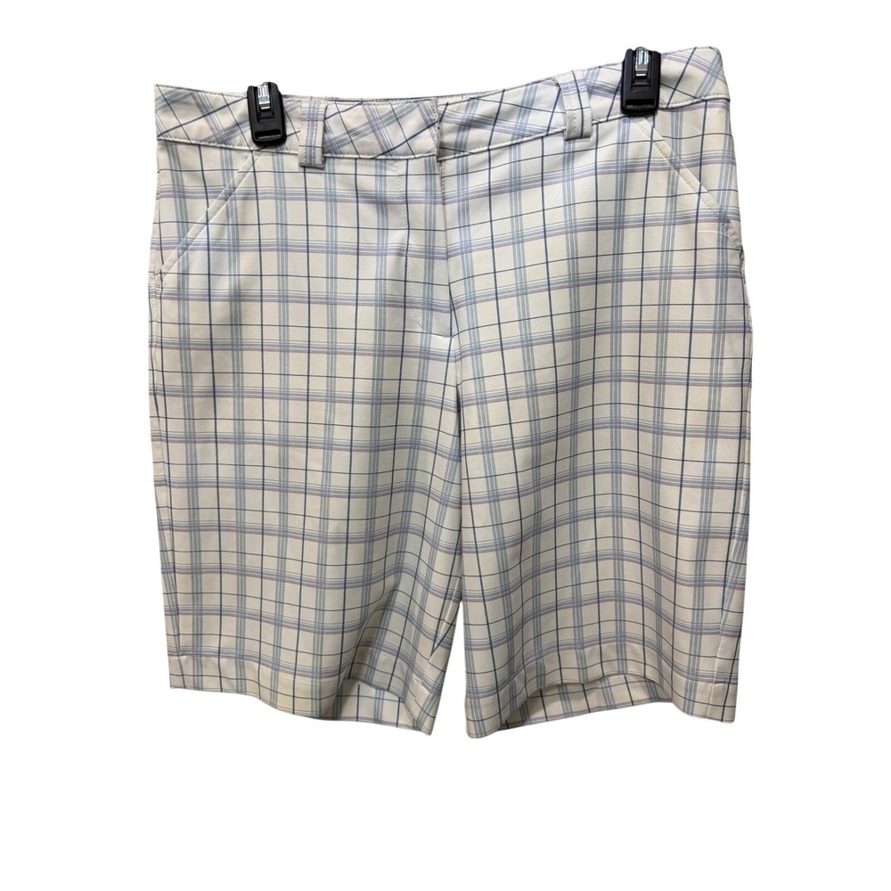 Tommy Armour Womens Plaid Golf Shorts White Blue Pink Size 8 Stretch Performance